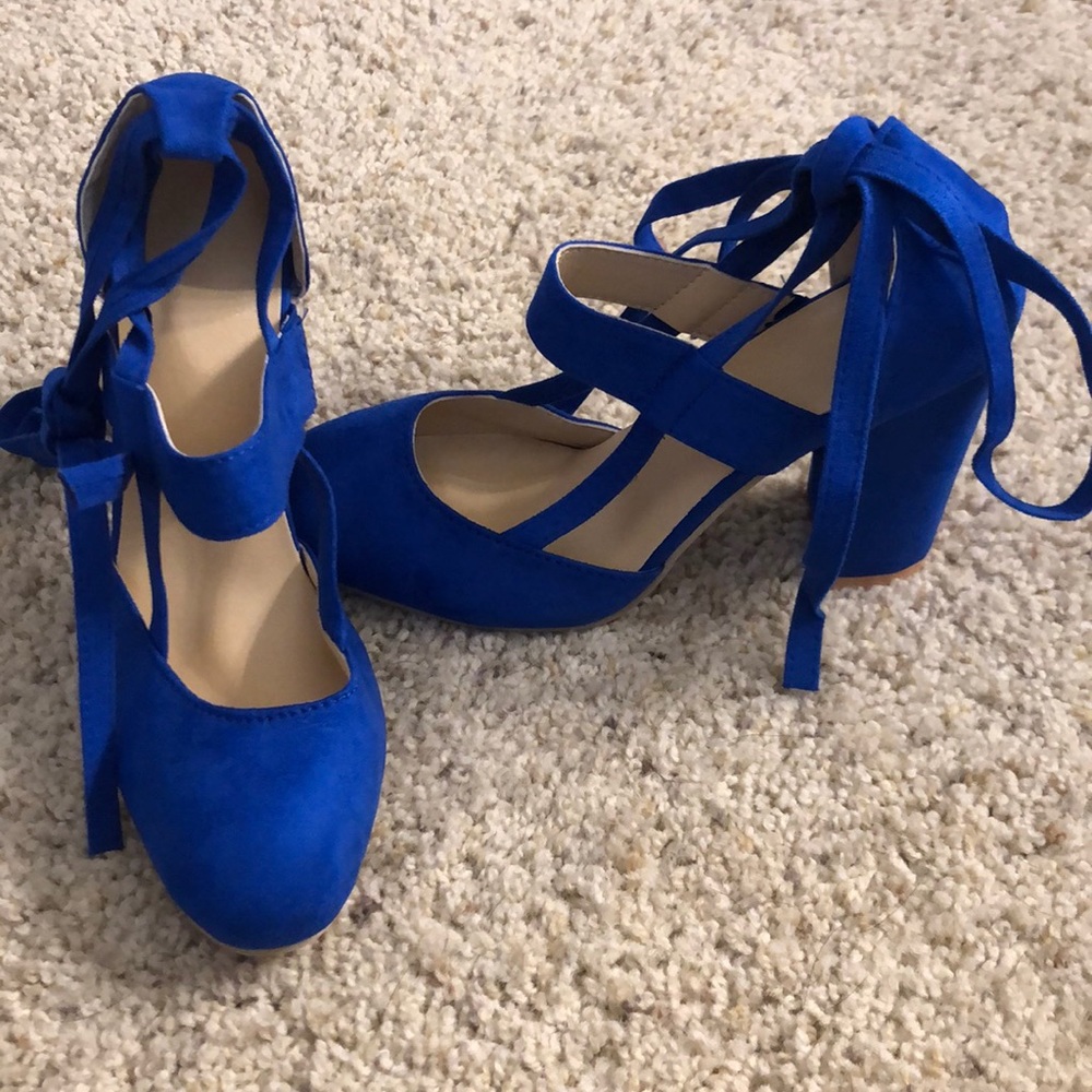 Blue chunky heels
